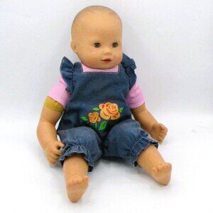 Gotz 16" Pottery Barn Doll sleepy Hazel Eyes Denim Overalls Pink Top Cloth Body